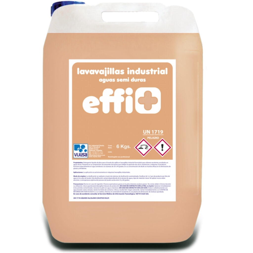 EFFI+ -Lavavajillas Industrial Aguas Medias- Detergente para máquinas y túneles de lavavajillas para aguas semiduras