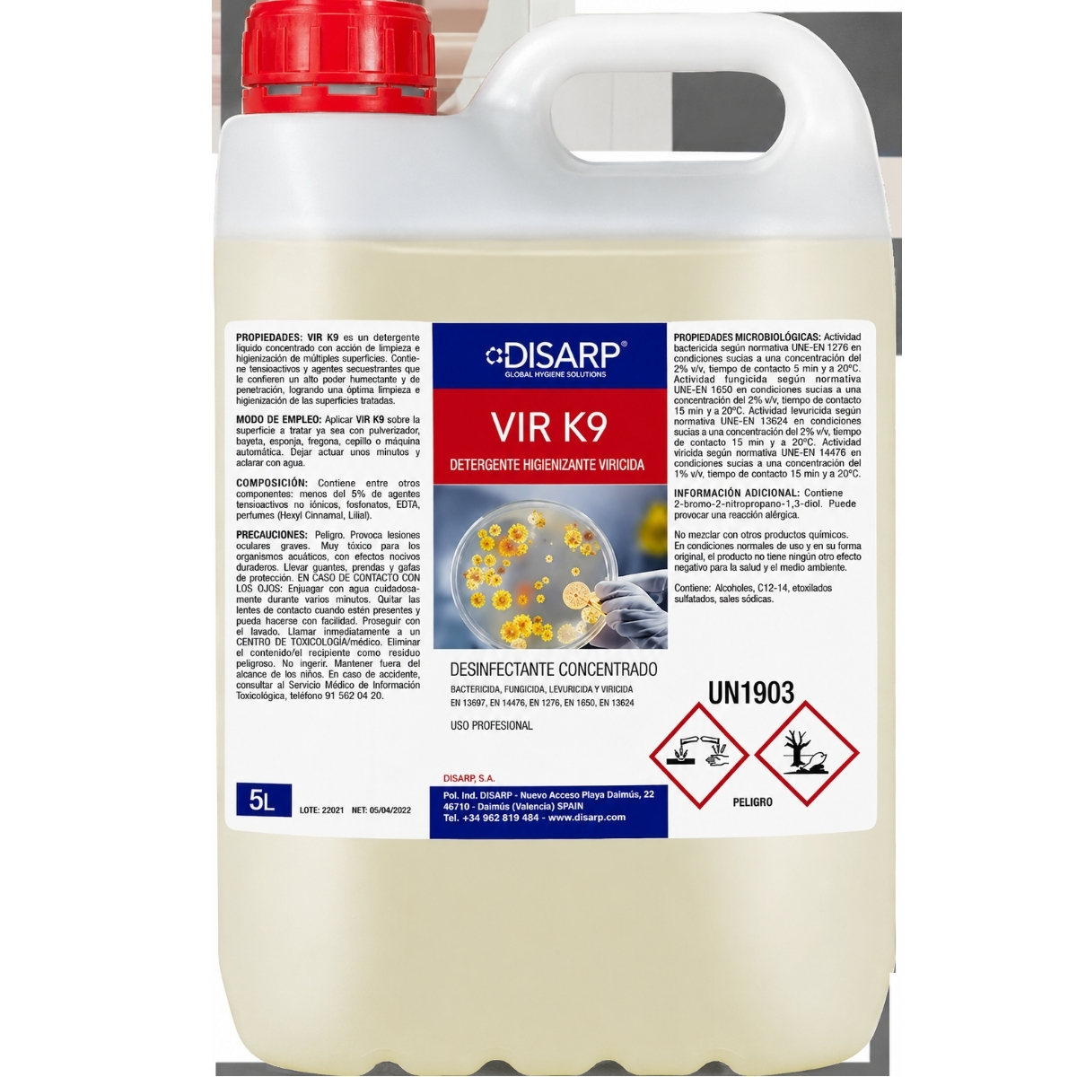 VIR-K9 -Bactericida, Fungicida y Viricida para Todo Tipo de Superficies- Desinfetante General-