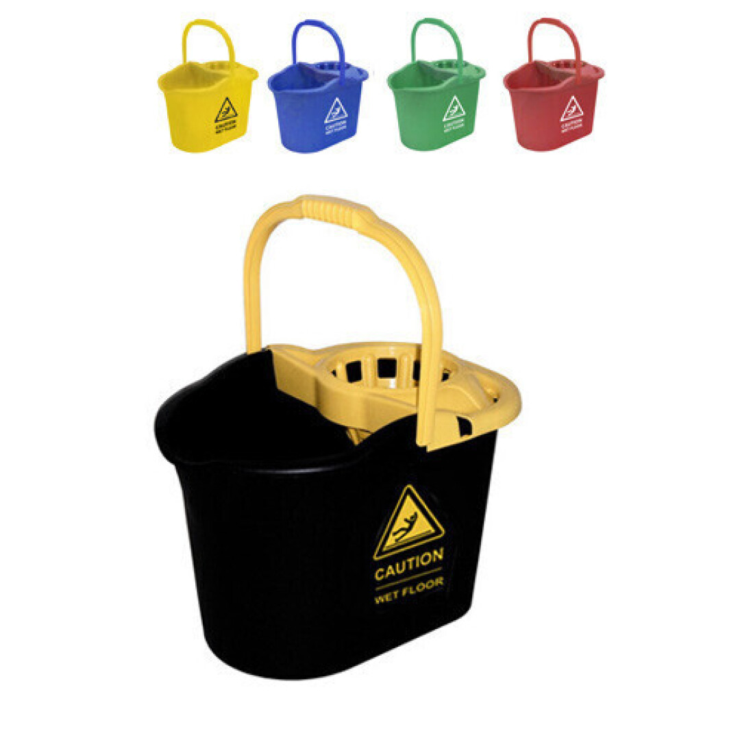 Cubo Caution C/Escurridor 16 Litros Negro/Amarillo
