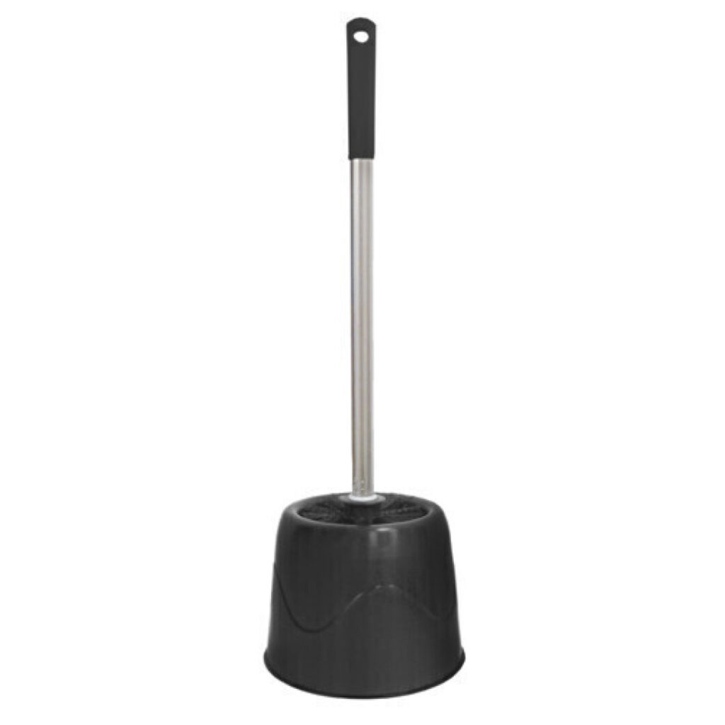 Escobillero WC (Escobilla Mango Metálico+Piña Negra+Soporte).